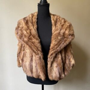 Vintage 1950s Butterscotch Brown Mink Shawl Cape Stole 50s